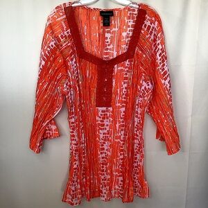 Lane Bryant Plus Size 22 24 Sheer Top Orange and White‎ Patterned Fall Blouse